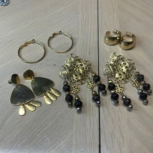 4 pair of gold toned earrings